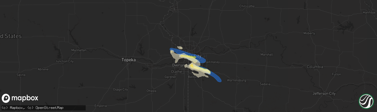 Hail map in Kansas City, MO on July 24, 2023