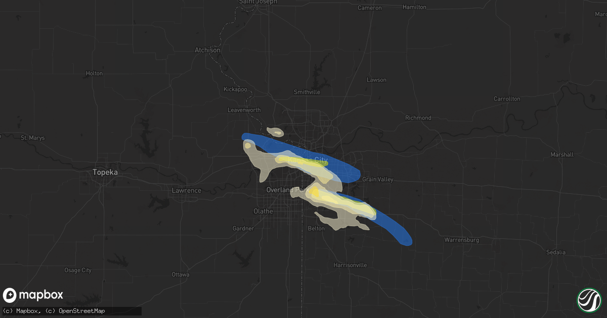 Hail map in Kansas City, MO on July 24, 2023