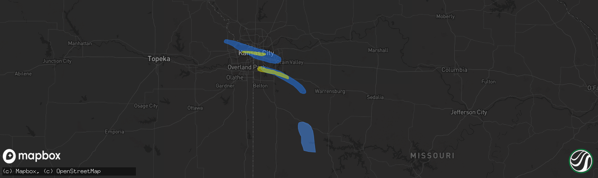Hail map in Kingsville, MO on July 24, 2023