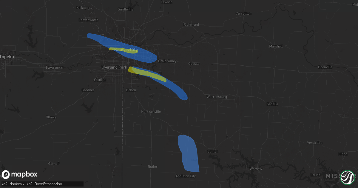 Hail map in Kingsville, MO on July 24, 2023