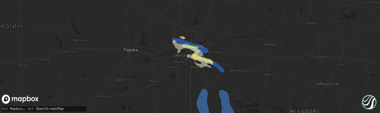 Hail map in Leawood, KS on July 24, 2023