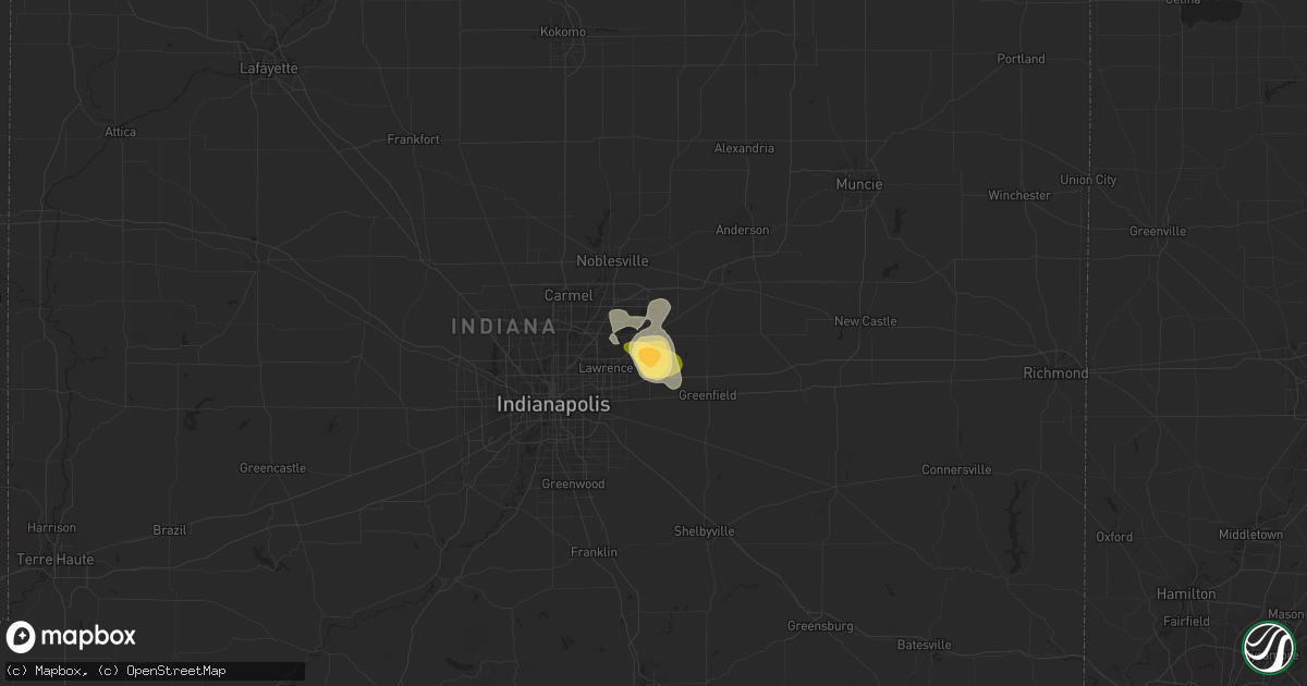Hail map in Mccordsville, IN on July 24, 2023