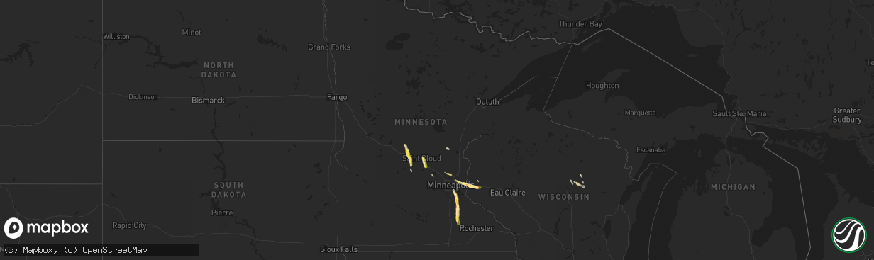 Hail map in Minnesota on July 24, 2023