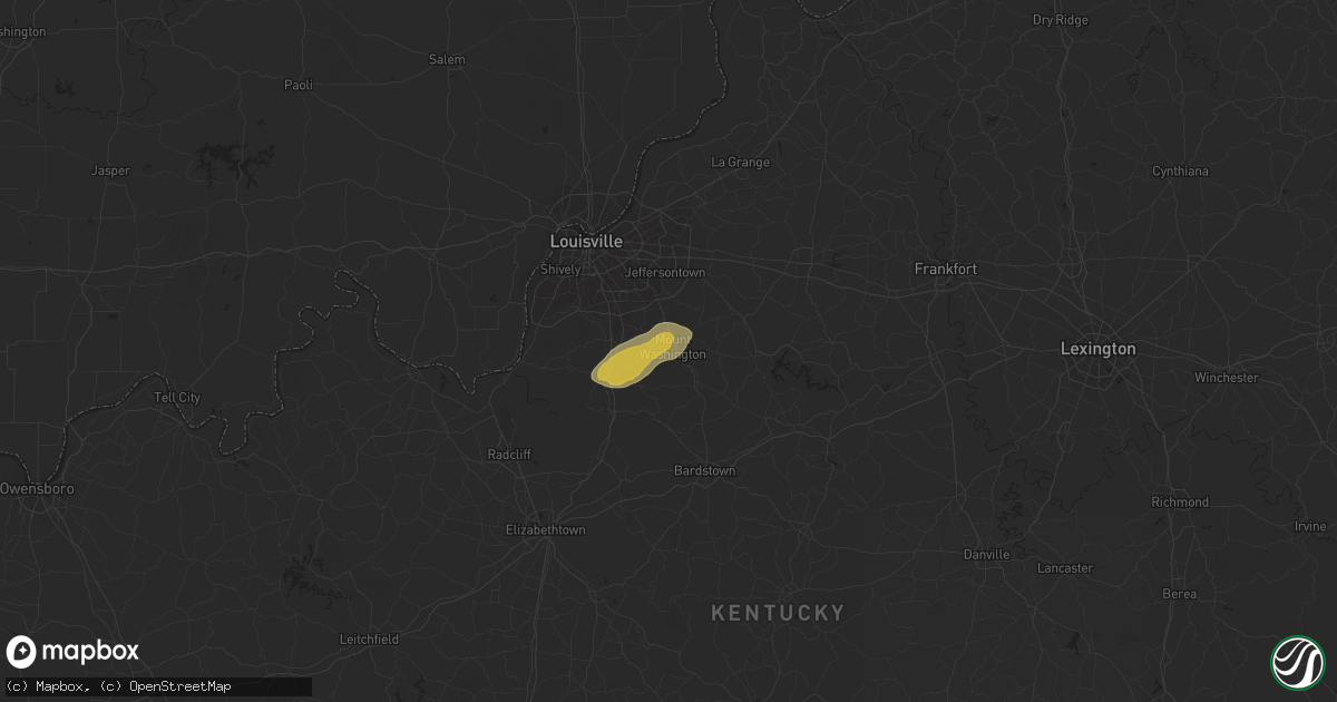 Hail map in Mount Washington, KY on July 24, 2023