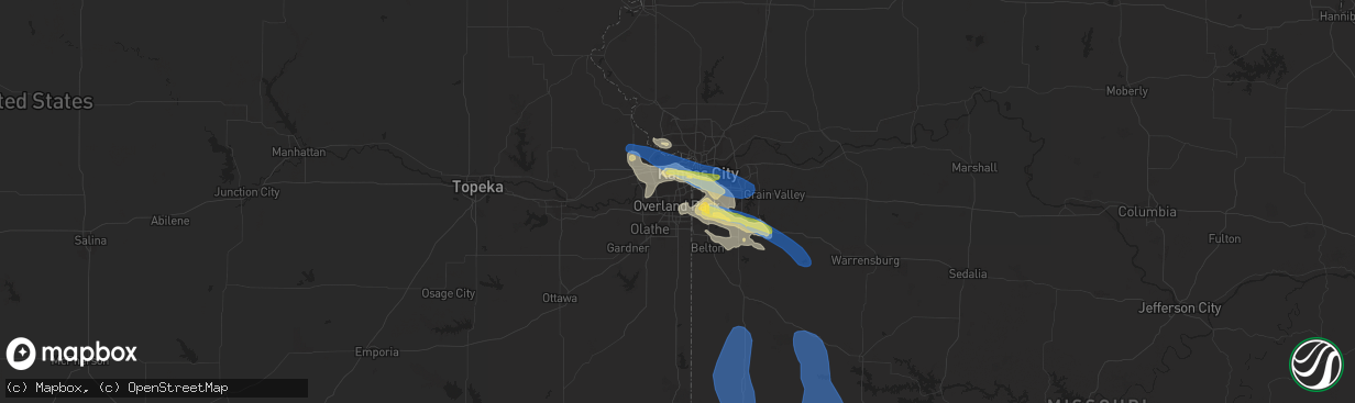 Hail map in Overland Park, KS on July 24, 2023