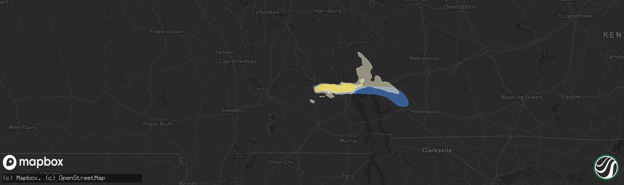 Hail map in Paducah, KY on July 24, 2023