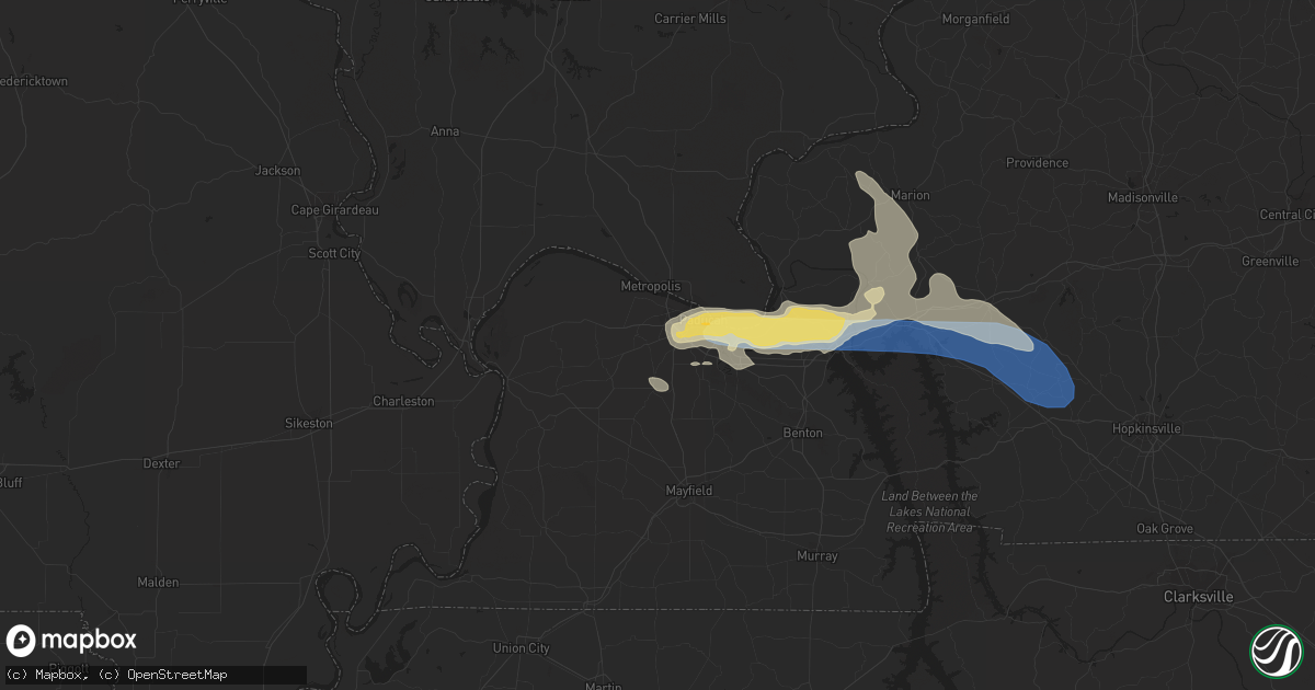 Hail map in Paducah, KY on July 24, 2023