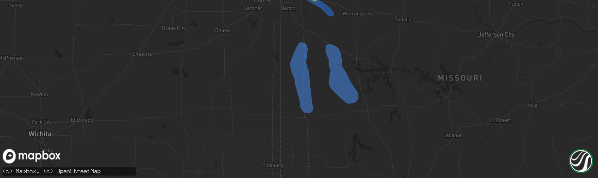 Hail map in Rich Hill, MO on July 24, 2023