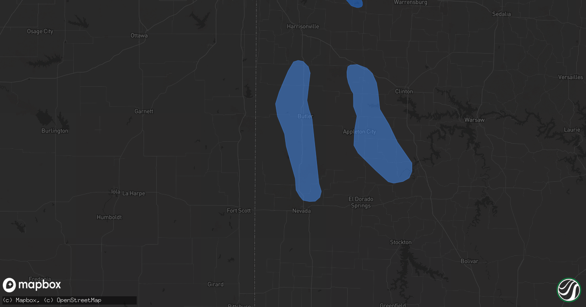 Hail map in Rich Hill, MO on July 24, 2023