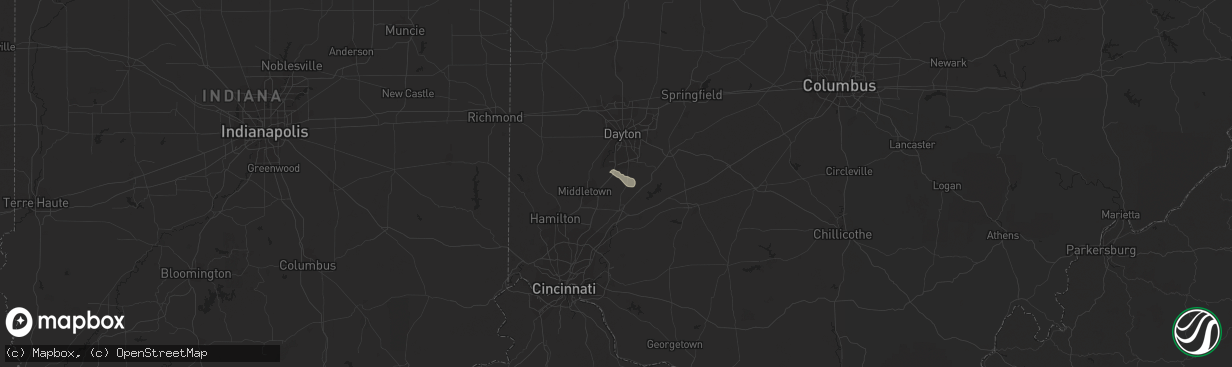 Hail map in Springboro, OH on July 24, 2023
