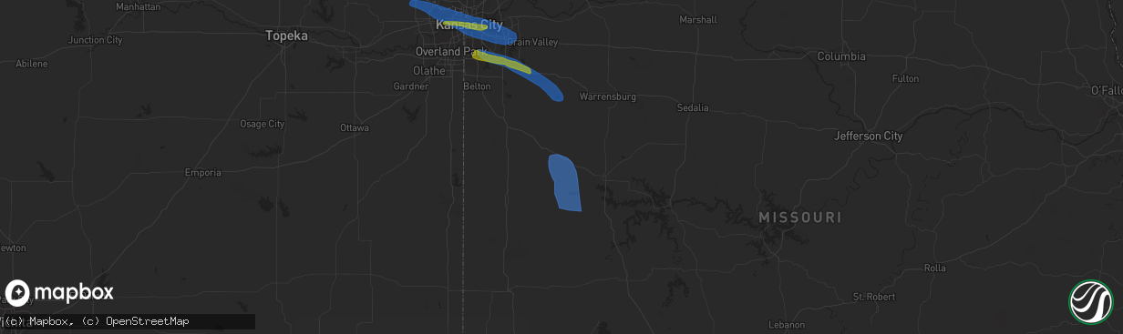 Hail map in Urich, MO on July 24, 2023