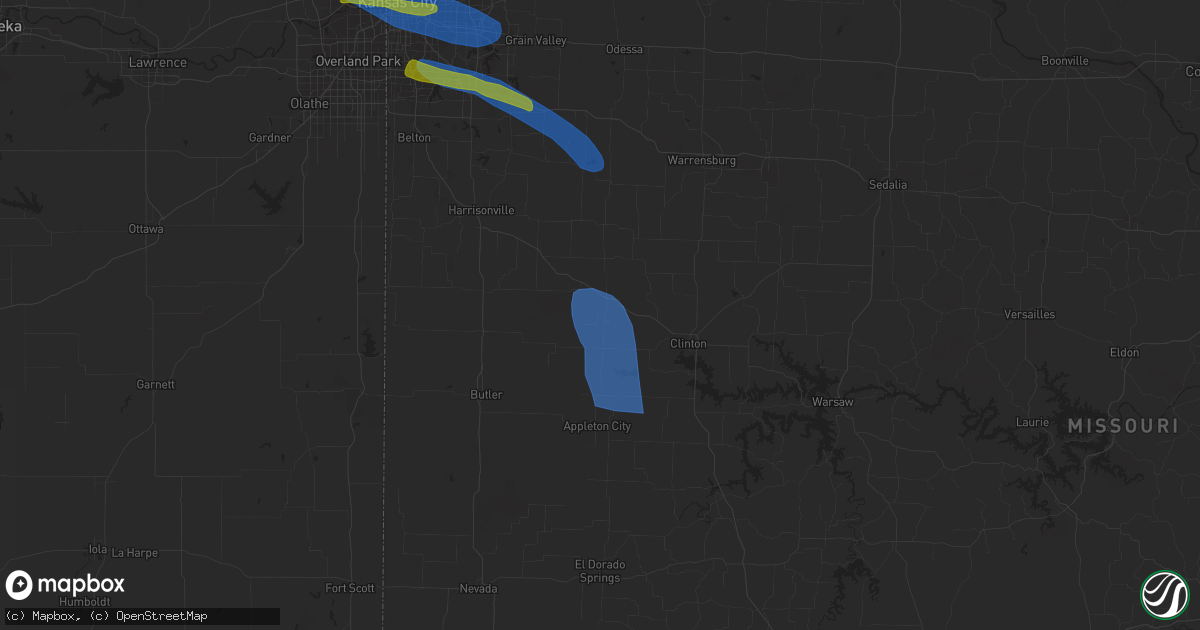 Hail map in Urich, MO on July 24, 2023
