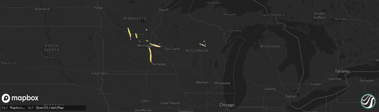 Hail map in Wisconsin on July 24, 2023