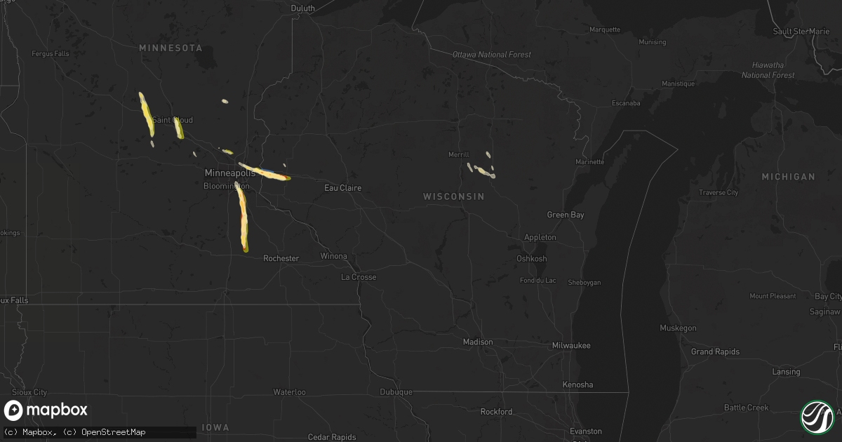 Hail map in Wisconsin on July 24, 2023