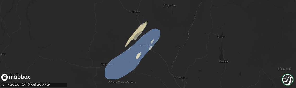 Hail map in Baker City, OR on July 24, 2024