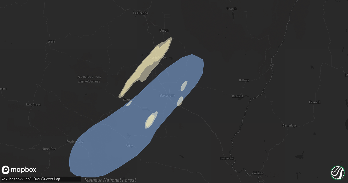 Hail map in Baker City, OR on July 24, 2024