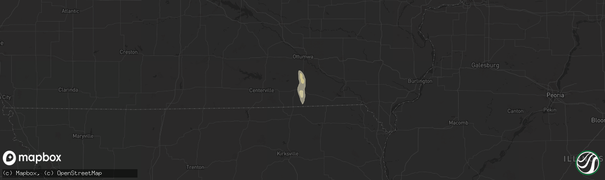 Hail map in Bloomfield, IA on July 24, 2024