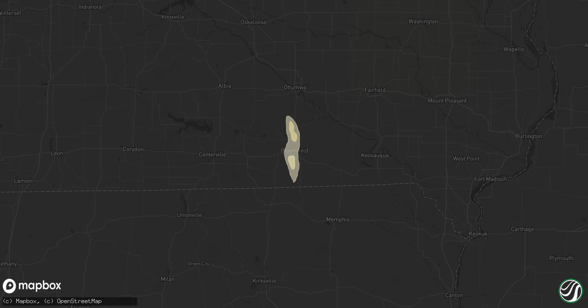 Hail map in Bloomfield, IA on July 24, 2024