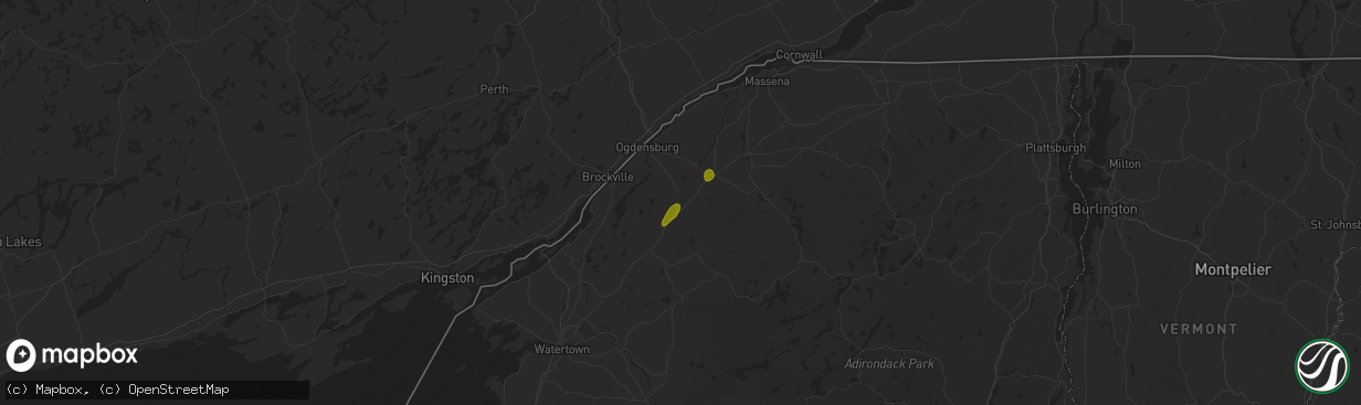 Hail map in De Kalb Junction, NY on July 24, 2024