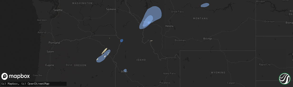 Hail map in Idaho on July 24, 2024