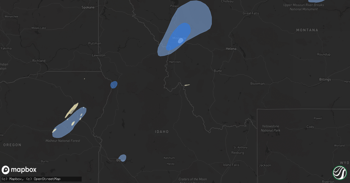 Hail map in Idaho on July 24, 2024