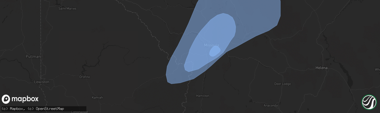 Hail map in Lolo, MT on July 24, 2024