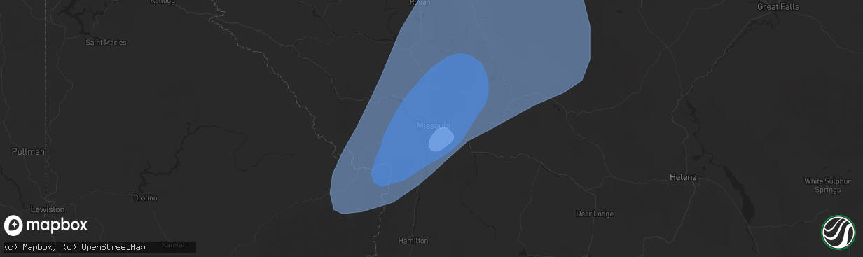 Hail map in Missoula, MT on July 24, 2024