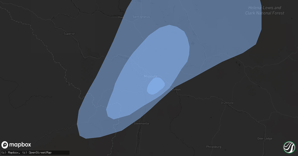 Hail map in Missoula, MT on July 24, 2024