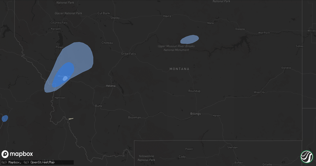 Hail map in Montana on July 24, 2024