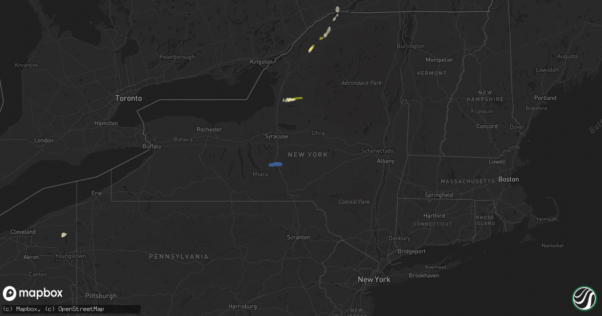 Hail map in New York on July 24, 2024