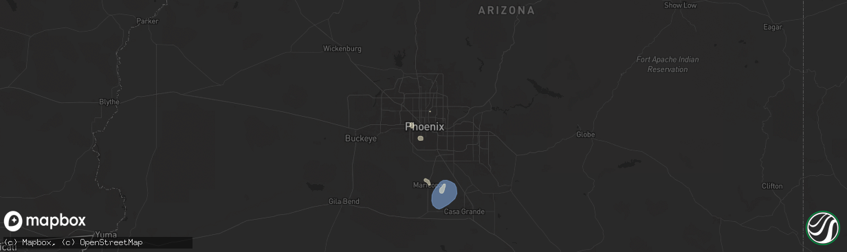 Hail map in Phoenix, AZ on July 24, 2024