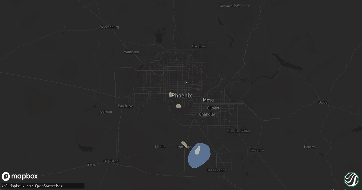 Hail map in Phoenix, AZ on July 24, 2024