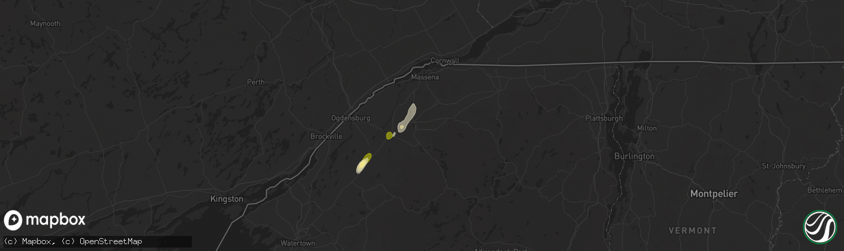 Hail map in Potsdam, NY on July 24, 2024