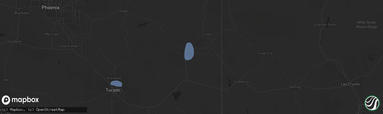 Hail map in Safford, AZ on July 24, 2024