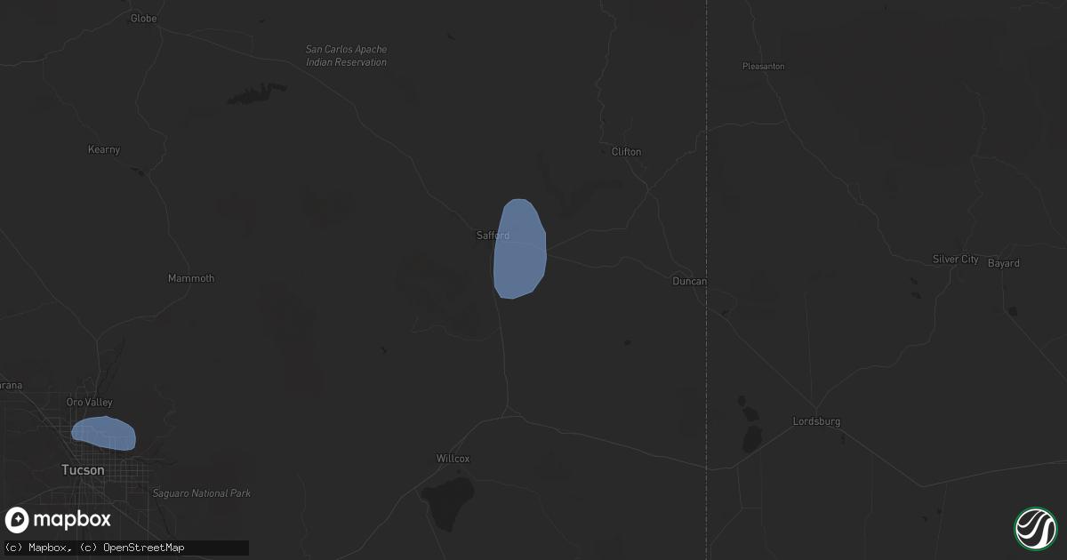 Hail map in Safford, AZ on July 24, 2024