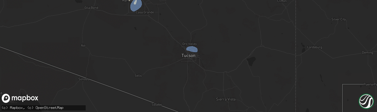 Hail map in Tucson, AZ on July 24, 2024