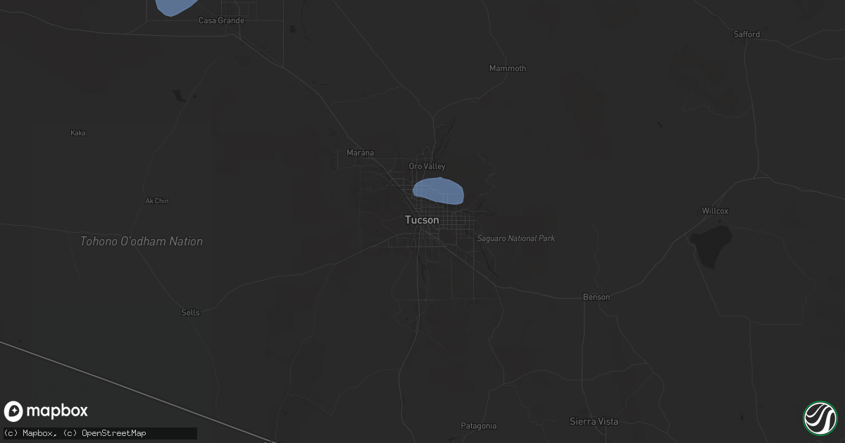 Hail map in Tucson, AZ on July 24, 2024