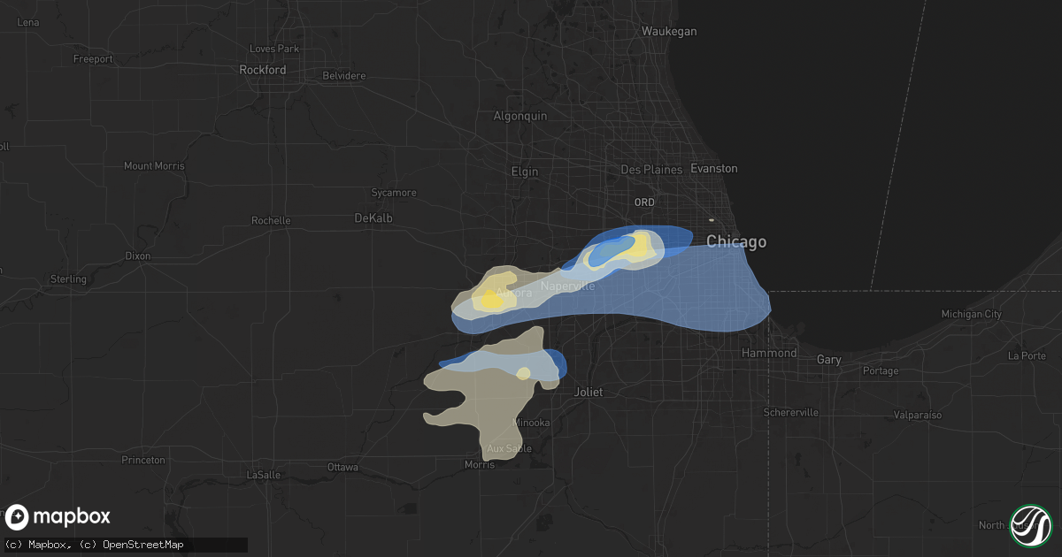 Hail map in Aurora, IL on July 24, 2025