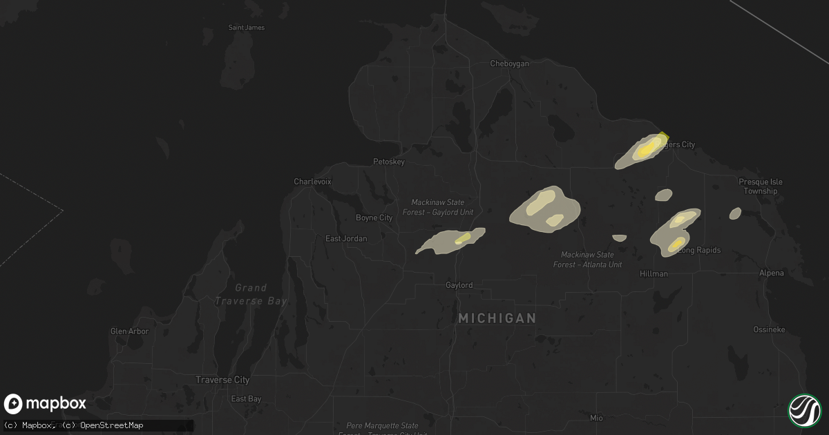 Hail map in Boyne Falls, MI on July 24, 2025
