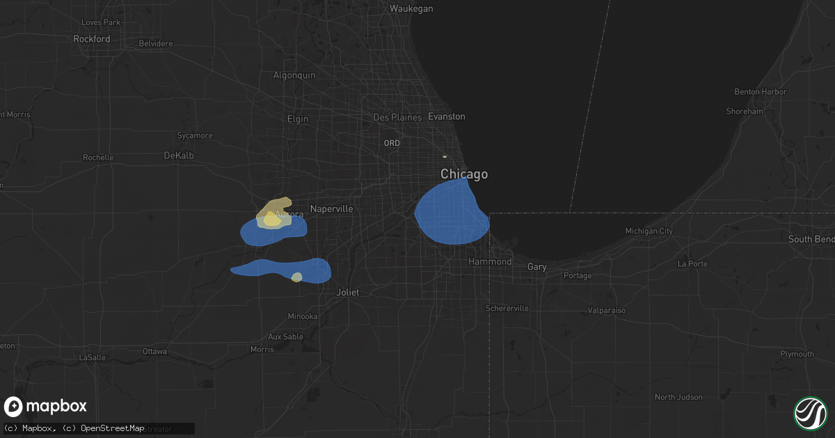 Hail map in Bridgeview, IL on July 24, 2025