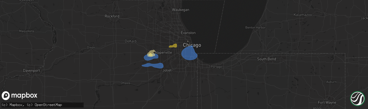 Hail map in Burbank, IL on July 24, 2025