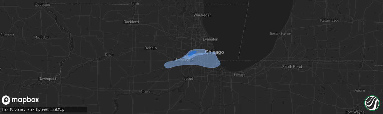Hail map in Downers Grove, IL on July 24, 2025