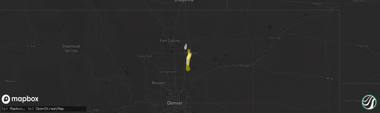 Hail map in Evans, CO on July 24, 2025
