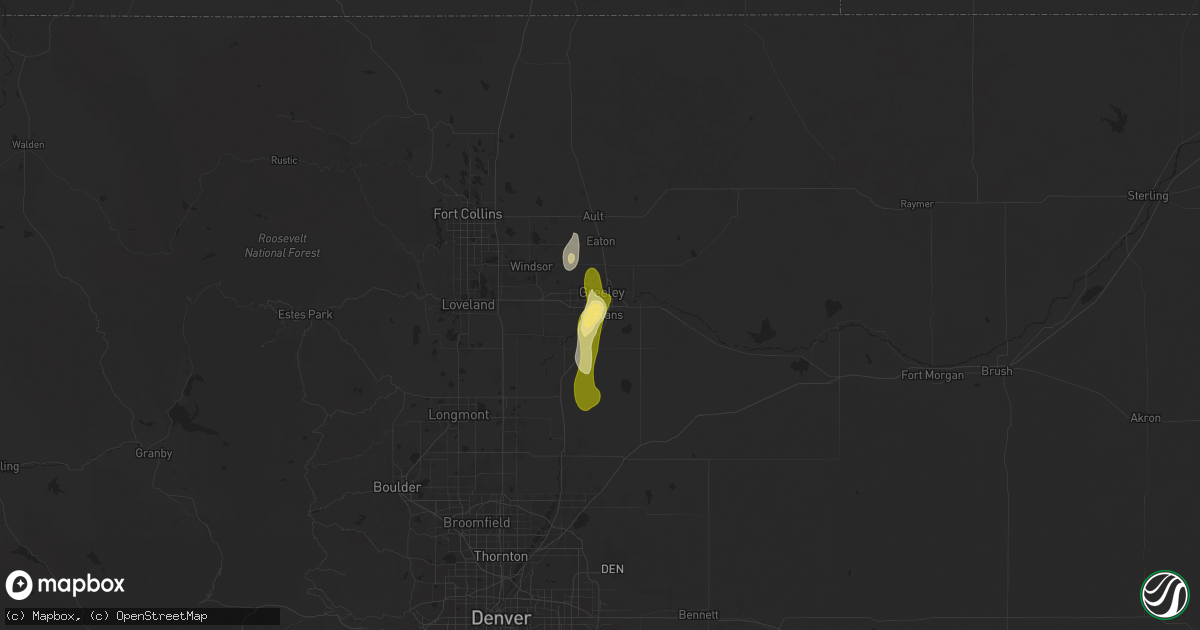 Hail map in Evans, CO on July 24, 2025