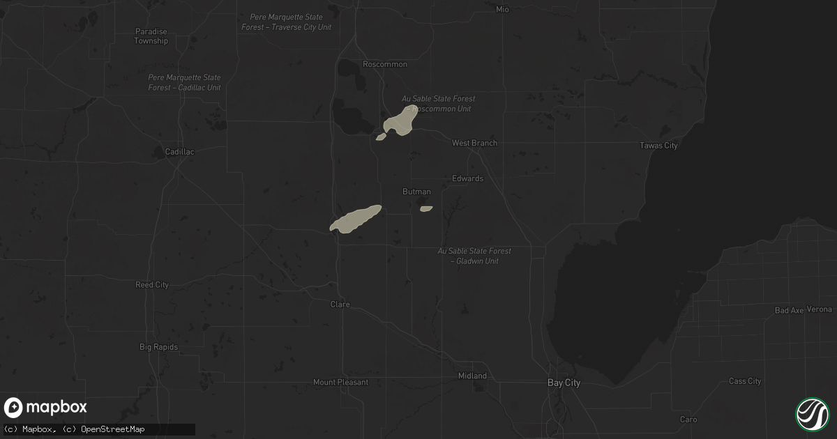 Hail map in Gladwin, MI on July 24, 2025