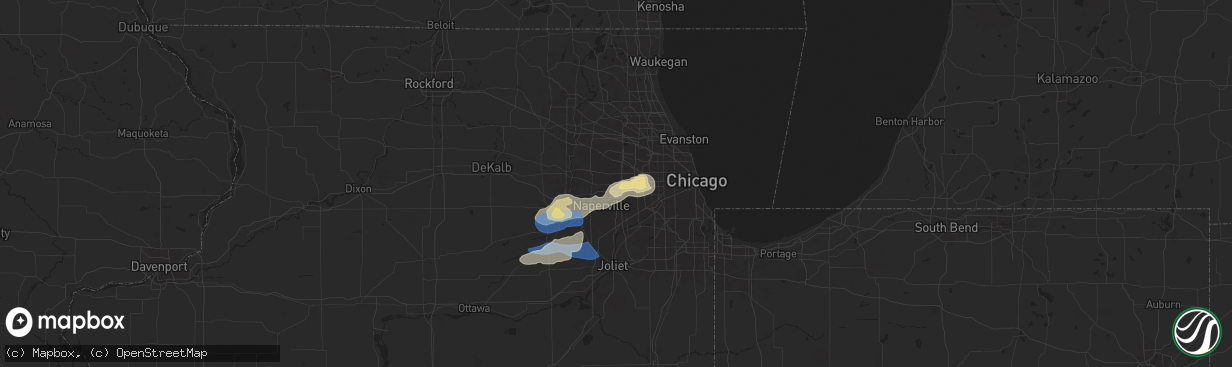 Hail map in Glen Ellyn, IL on July 24, 2025