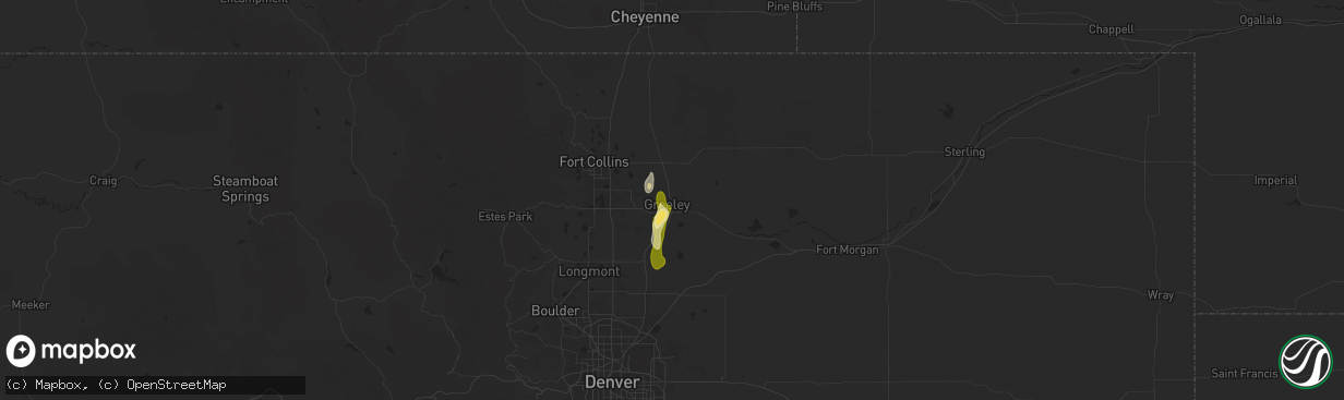 Hail map in Greeley, CO on July 24, 2025