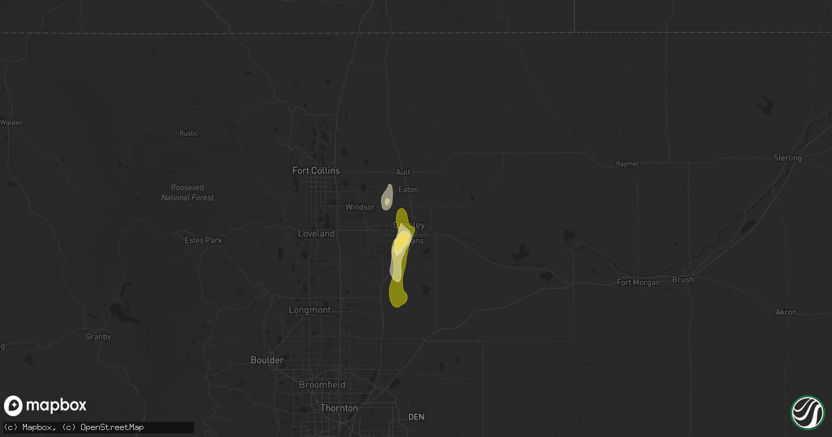 Hail map in Greeley, CO on July 24, 2025