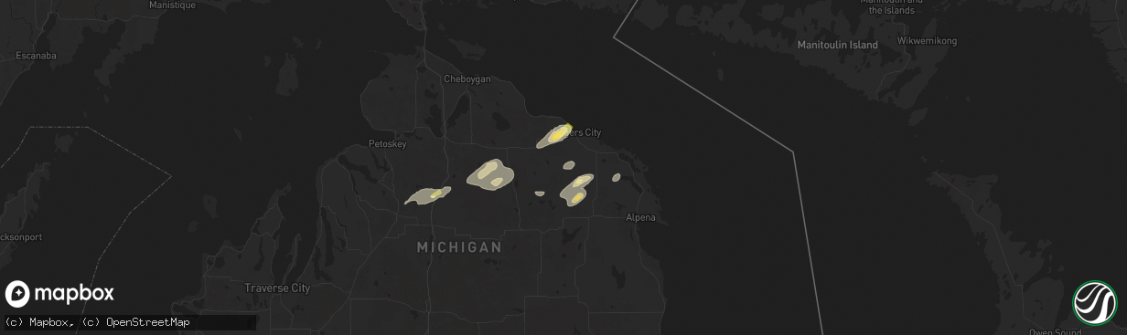 Hail map in Hawks, MI on July 24, 2025