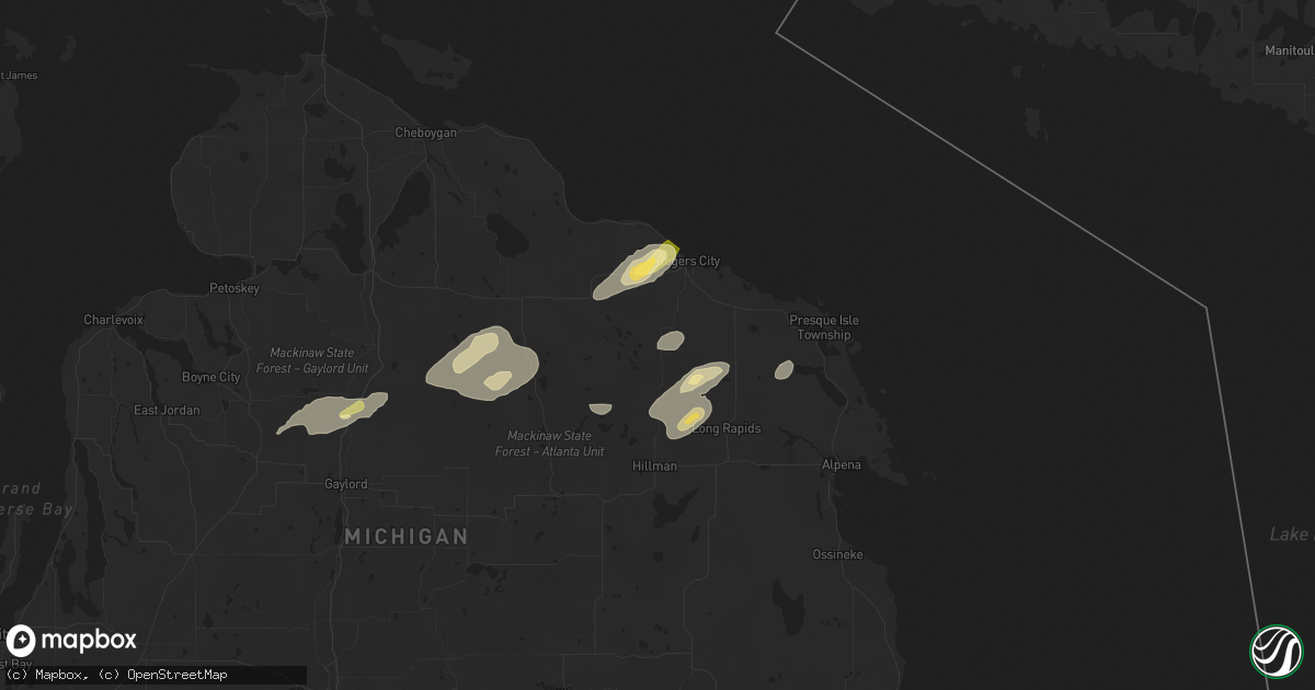 Hail map in Hawks, MI on July 24, 2025